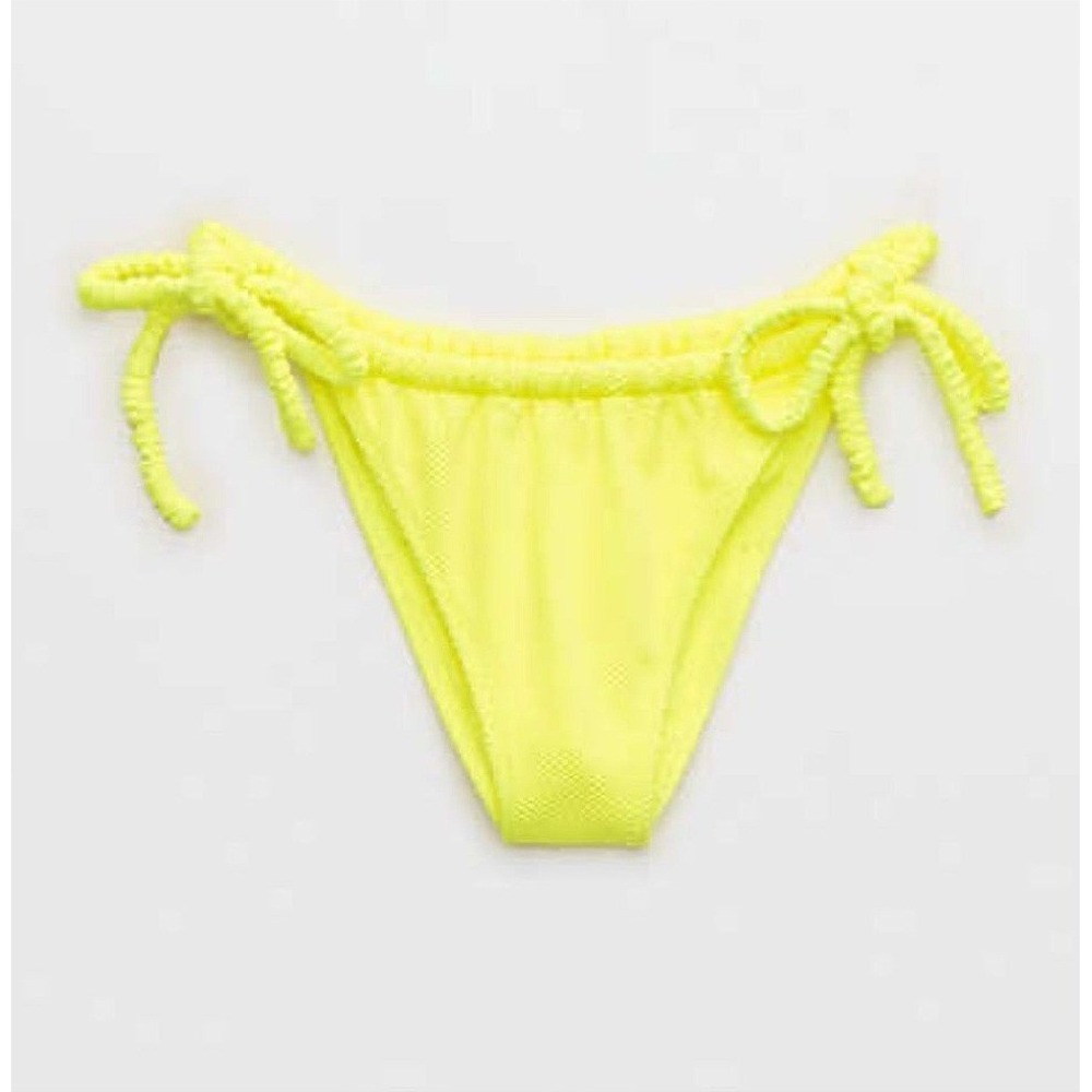 Aerie Shine Twist Longline Bikini Tie Bottom Neon Yellow Medium New With Tags